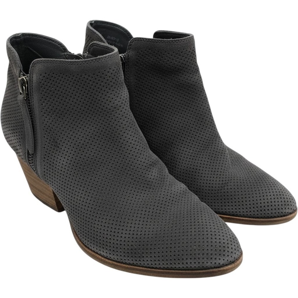 Vince Camuto Gray Perforated Suede Ankle Booties Stacked Heel Size 10M